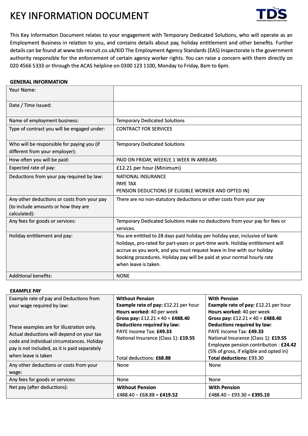Example Pay Key Information Document